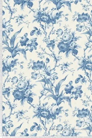 Soldes Papier peint Rose Rameau Florale bleu écru - French Country d‘Initiales Réf. INI-FC61202
