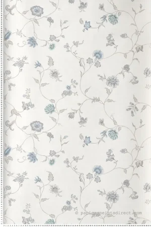 Papier peint Florale Fleur Grimpante bleu gris - French Country d‘Initiales Réf. INI-FC61008 Soldes