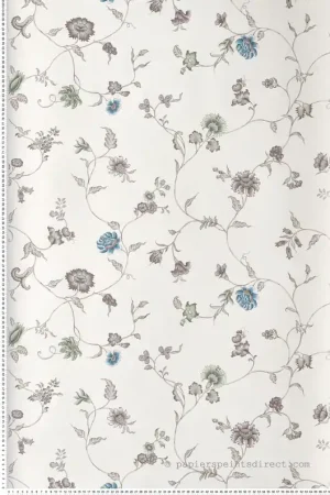 Populaire Papier peint Florale Fleur Grimpante vert bleu - French Country d‘Initiales Réf. INI-FC61006