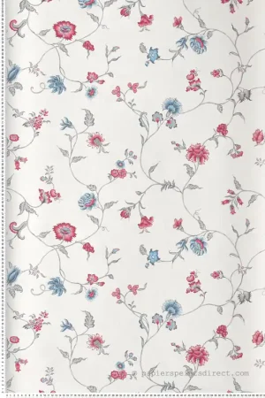Papier peint Florale Fleur Grimpante rouge bleu - French Country d‘Initiales Réf. INI-FC61001 Remise