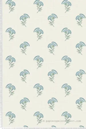 Dernière Chance Papier peint Lotus Fleur Oeillet bleu vert - French Country d‘Initiales Réf. INI-FC60812