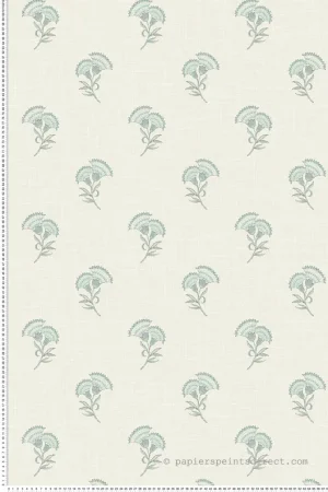 Must-Have Papier peint Lotus Fleur Oeillet vert d‘eau gris - French Country d‘Initiales Réf. INI-FC60808