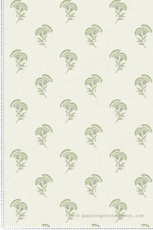 Produit De Marque Papier peint Lotus Fleur Oeillet vert jaune - French Country d‘Initiales Réf. INI-FC60804