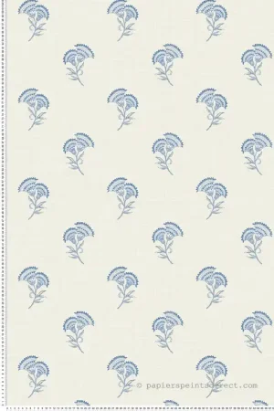 Papier peint Lotus Fleur Oeillet bleu écru - French Country d‘Initiales Réf. INI-FC60802 Offre Du Jour
