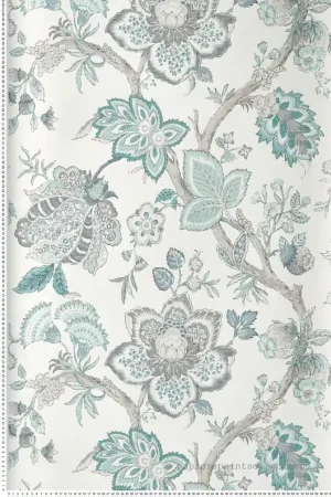 Commande En Gros Papier peint Fleur Bernadette Ramage Botanique vert d‘eau gris - French Country d‘Initiales Réf. INI-FC60408