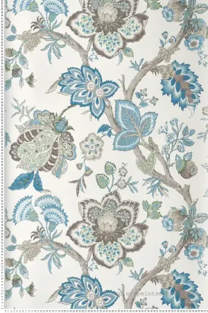 Nouvel Arrivage Papier peint Fleur Bernadette Ramage Botanique marron vert bleu - French Country d‘Initiales Réf. INI-FC60406