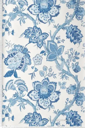 Pas Cher Papier peint Fleur Bernadette Ramage Botanique porcelaine bleu écru - French Country d‘Initiales Réf. INI-FC60402