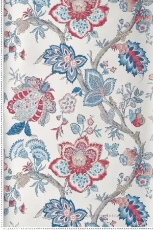 Papier peint Fleur Bernadette Ramage Botanique bleu rouge - French Country d‘Initiales Réf. INI-FC60401 Expédition Rapide