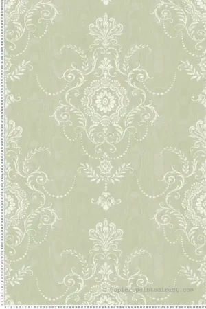 Papier peint Médaillon Colette Effet Moiré vert - French Country d‘Initiales Réf. INI-FC60304 Promotion Saisonnière