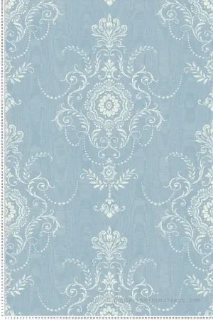 Papier peint Médaillon Colette Effet Moiré bleu clair - French Country d‘Initiales Réf. INI-FC60302 Offre Exclusive