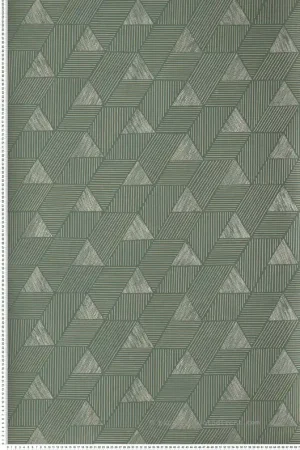 Prix Promo Papier peint Triangle Ethnique Méroé vert lichen argenté doré - Bord Du Nil de Casamance Réf. CAS-76172446