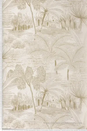 Soldes Papier peint Temple Palmier Baharia blanc doré - Bord Du Nil de Casamance Réf. CAS-76140814
