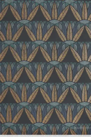Affaire À Saisir Papier peint Palmette Castalia noir topaze bleu orange - Bord Du Nil de Casamance Réf. CAS-76162038