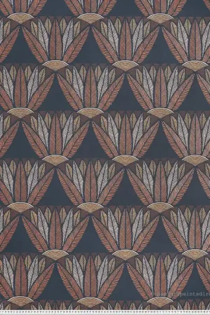 Dernière Chance Papier peint Palmette Castalia bleu nuit terracotta - Bord Du Nil de Casamance Réf. CAS-76161936