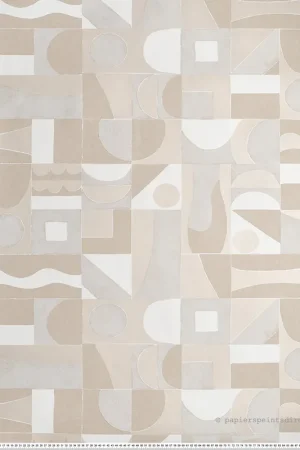 Prix Cassé Papier peint Géométrique Ethnique Gourna beige travertin nacré - Bord Du Nil de Casamance Réf. CAS-76182752