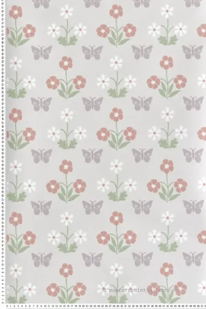 Populaire Papier peint Fleuri Burges Butterfly French Grey - National Trust Papers 4 de Little Greene Réf. 0267BUFRENC