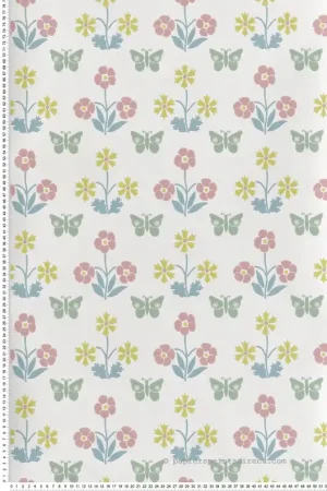 Papier peint Fleuri Burges Butterfly Slaked Lime - National Trust Papers 4 de Little Greene Réf. 0267BUSLAKE Nouvelle Collection