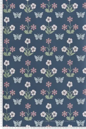 Papier peint Fleuri Burges Butterfly Hicks‘ Blue - National Trust Papers 4 de Little Greene Réf. 0267BUHICKS Satisfait Ou Remboursé