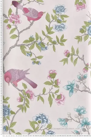 Papier peint Oiseaux Pivoine Aderyn China Clay - National Trust Papers 4 de Little Greene Réf. 0267ADCHINA Offre Du Jour