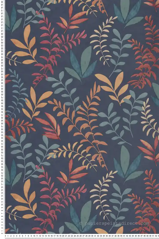 Papier peint Feuille Nature Aquarelle bleu marine rouge - Boca Chica de Montecolino Réf. MC-SO27060 Meilleur Choix