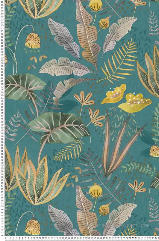 Bon Plan Papier peint Plantes Exotiques Arty Folia bleu canard - Famous Garden d‘A.S. Création Réf. AS-393483