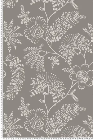 Bon Marché Papier peint Branché Floral Maeve gris éléphant - Delicatesse de Lutèce Réf. LTC-FD26827