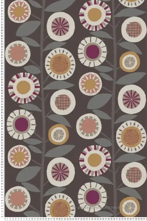 Papier peint Rayure Florale Scandi Sisu fuchsia charbon - Delicatesse de Lutèce Réf. LTC-FD26552 Super Prix