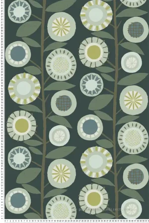 Marque Papier peint Rayure Florale Scandi Sisu vert foncé amande - Delicatesse de Lutèce Réf. LTC-FD26551