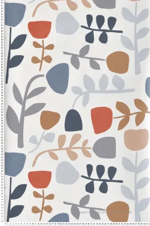 Top Vente Papier peint Allover Floral Scandinave Juni orange bleu - Delicatesse de Lutèce Réf. LTC-FD26535