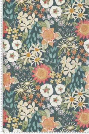 Offre Spéciale Papier peint Fleur Peinte Karina orange pétrole - Delicatesse de Lutèce Réf. LTC-FD26520