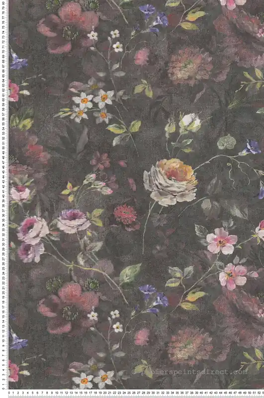 Must-Have Papier peint Vintage Floral Estompé noir rose - Natural Living d‘A.S. Création Réf. AS-386361