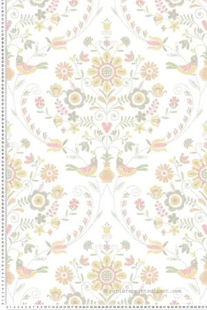 Livraison Express Papier peint Médaillon Crayonné Printanier Britt pêche rose - Delicatesse de Lutèce Réf. LTC-FD26514