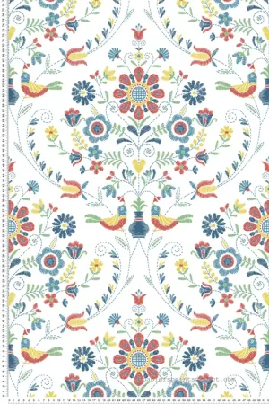 Affaire À Saisir Papier peint Médaillon Crayonné Printanier Britt bleu rouge - Delicatesse de Lutèce Réf. LTC-FD26512