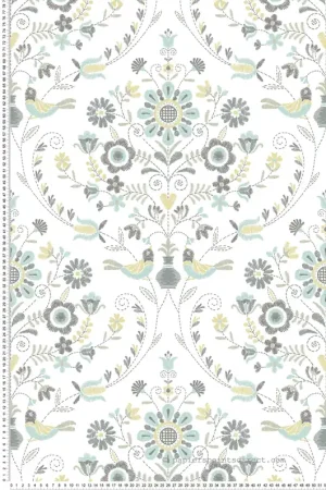 Papier peint Médaillon Crayonné Printanier Britt gris vert d‘eau - Delicatesse de Lutèce Réf. LTC-FD26510 Vente Flash