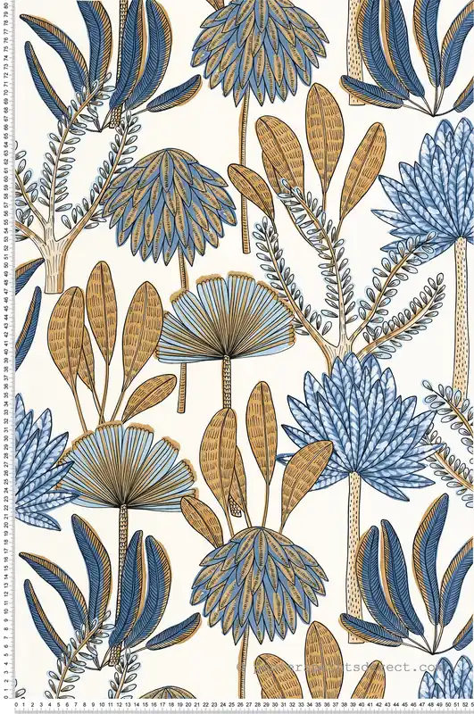 Expédition Rapide Papier peint Feuillages Jungle Bali bleu camel - Stay Wild de Casélio Réf. WILD104930637
