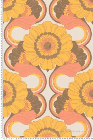 Livraison Express Papier peint Fleur Vintage moutarde corail - Retro Chic d‘A.S. Création Réf. AS-395304
