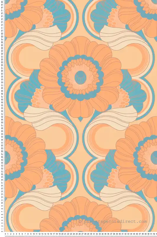 Commander Maintenant Papier peint Fleur Vintage orange bleu - Retro Chic d‘A.S. Création Réf. AS-395302