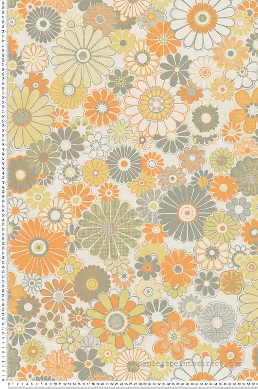 Nouvel Arrivage Papier peint Marguerite Vintage vert lichen orange - Retro Chic d‘A.S. Création Réf. AS-395353