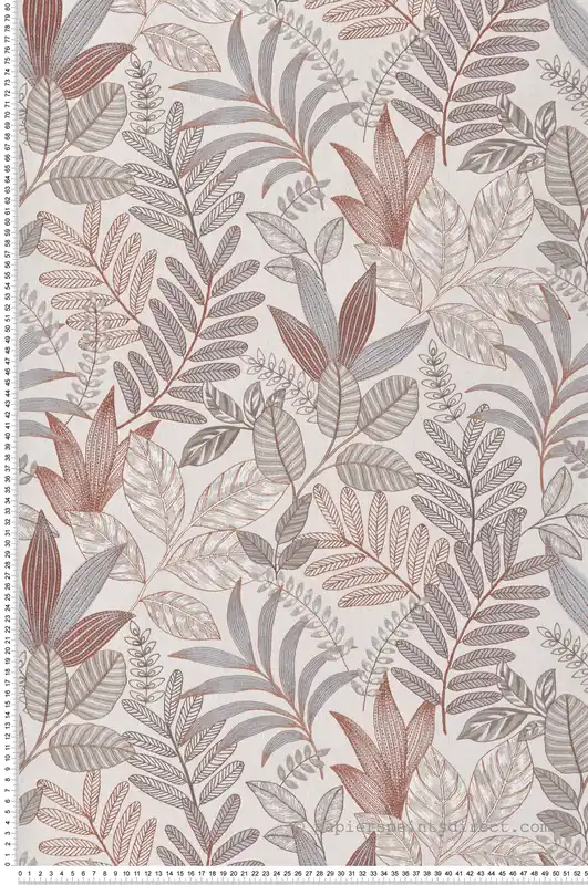 Papier peint Feuillage Brodé terracotta gris bleu - Allure de Lutèce Réf. LTC-AL26292 Commander Vite