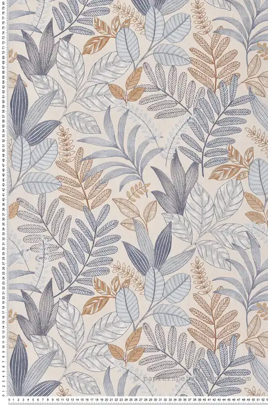 Acheter En Ligne Papier peint Feuillage Brodé bleu beige - Allure de Lutèce Réf. LTC-AL26291