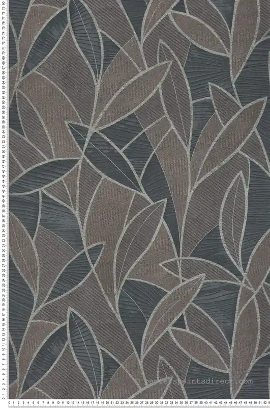 Marque Papier peint Feuille Graphique Sculptée marron gris argenté - Allure de Lutèce Réf. LTC-AL26234