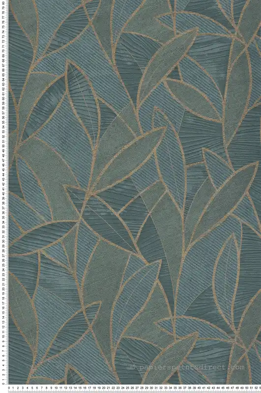 Papier peint Feuille Graphique Sculptée vert sapin doré - Allure de Lutèce Réf. LTC-AL26233 Produit De Marque
