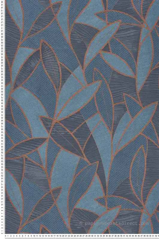 Papier peint Feuille Graphique Sculptée bleu foncé cuivré - Allure de Lutèce Réf. LTC-AL26232 Nouvel Arrivage