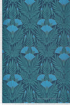 Quantité Limitée Papier peint Floral Fanfare Art Déco bleu pétrole métallisé - V&A Decorative Papers d‘Initiales Réf. INI-31117104