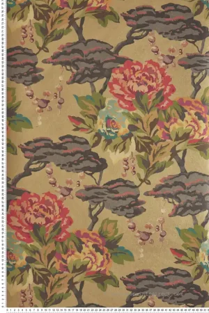 Petit Prix Papier peint Bouquet de Rose Vintage Paeonia doré - V&A Decorative Papers d‘Initiales Réf. INI-31117003