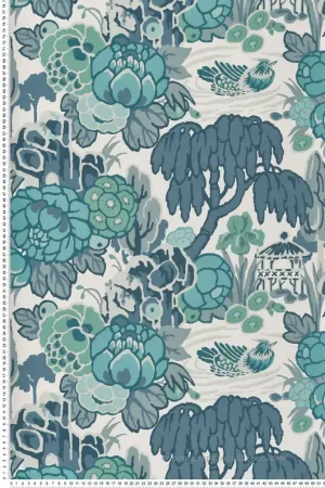 Acheter En Ligne Papier peint Jardin Aquatique Mandarin bleu vert d‘eau - V&A Decorative Papers d‘Initiales Réf. INI-31116901