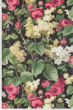 Solde Papier peint Fleur Vintage Floribunda noir rose jaune - V&A Decorative Papers d‘Initiales Réf. INI-31116804