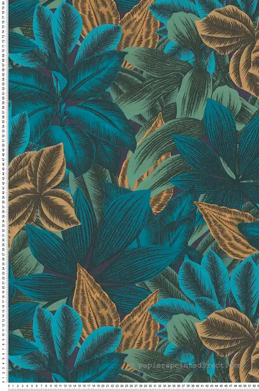 Marque Papier peint Tropical Feuille Léa bleu moutarde- Metropolitan Stories 3 d‘A.S. Création Réf. AS-392221