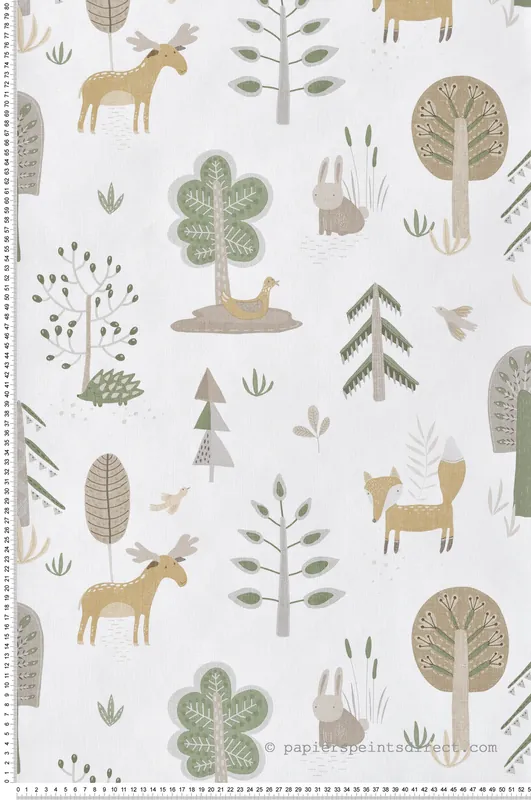 Pas Cher Papier peint Enfant Dans Les Bois vert blanc - Babyland 2 de Lutèce Réf. LTC-14802