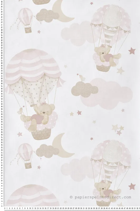 Papier peint Ourson Montgolfière beige rose - Babyland 2 de Lutèce Réf. LTC-14818 Réduction
